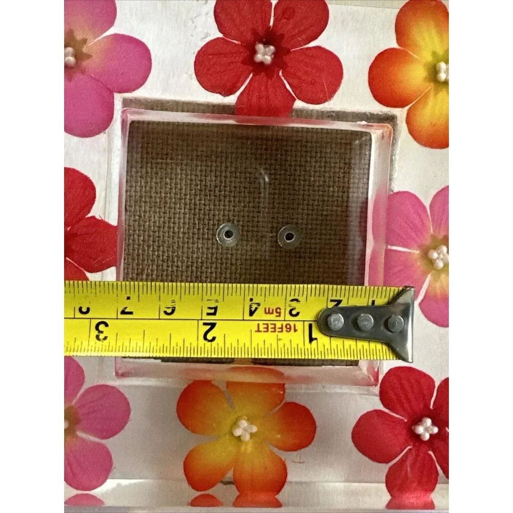 Acrylic Lucite Mod 3D Encased Pink Silk Flower Vtg 5.5